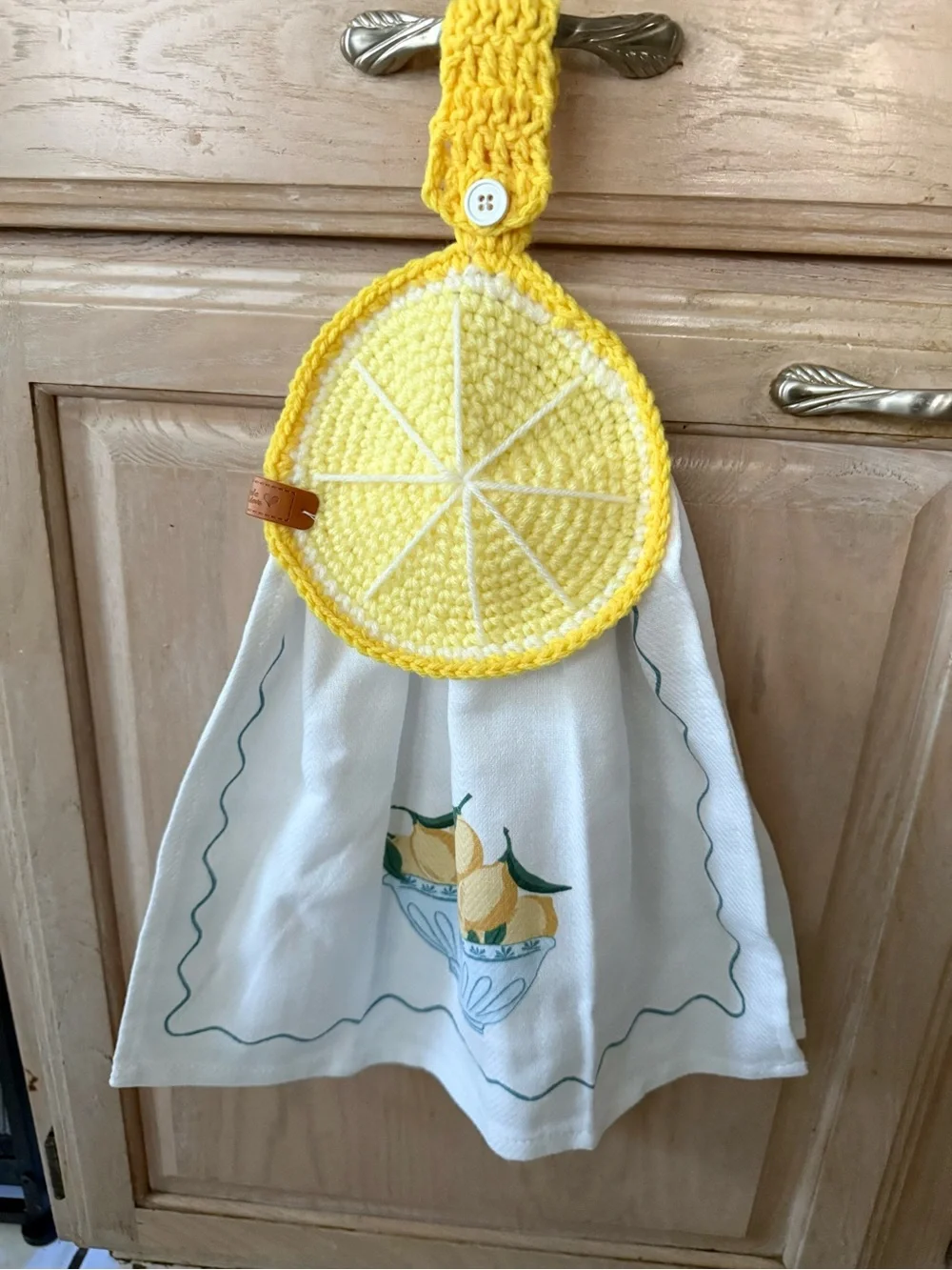 Handmade Yellow Lemon Hanging Kitchen Hand Towel with Crochet Top